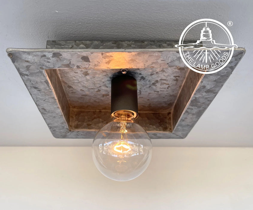 Square Galvanized Farmhouse Ceiling Light Fixture - Sweatfully