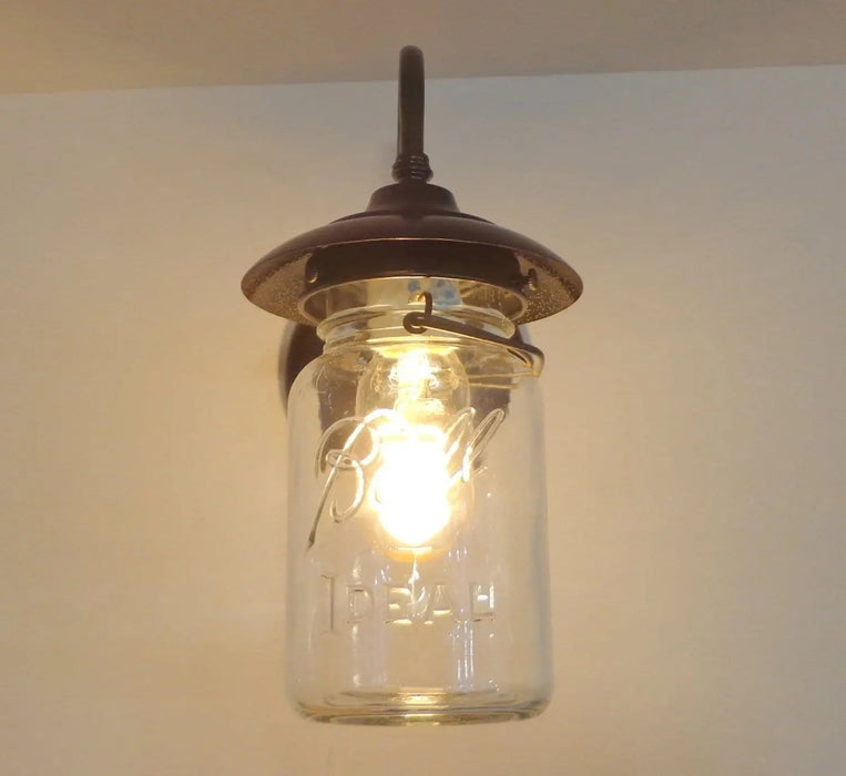 Exterior Outdoor Mason Jar Wall Sconce Light with Vintage Jar - Sweatfully