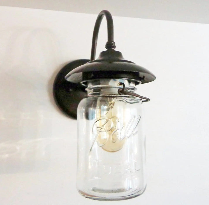 Exterior Outdoor Mason Jar Wall Sconce Light with Vintage Jar - Sweatfully
