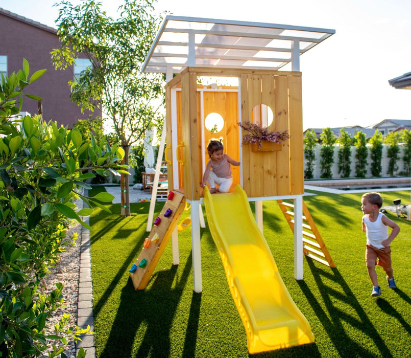 Forest - Modern Backyard Outdoor Swing Set 2 Swings And Trapeze Bar - Sweatfully