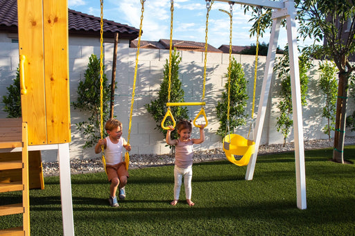 Forest - Modern Backyard Outdoor Swing Set 2 Swings And Trapeze Bar - Sweatfully