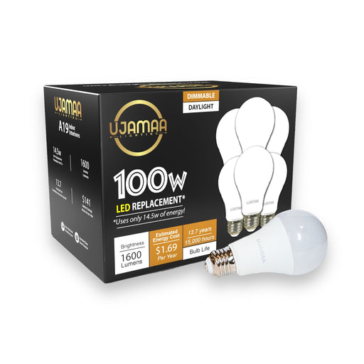 Ujamaa 100w Watt Equivalent LED Dimmable Light Bulbs (Daylight White) - 6-Pack - Sweatfully