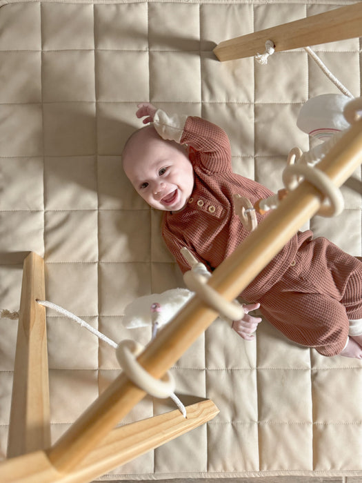 Lilac Wooden Baby Gym | Montessori Infant Play Gym with Hanging Toys - Sweatfully
