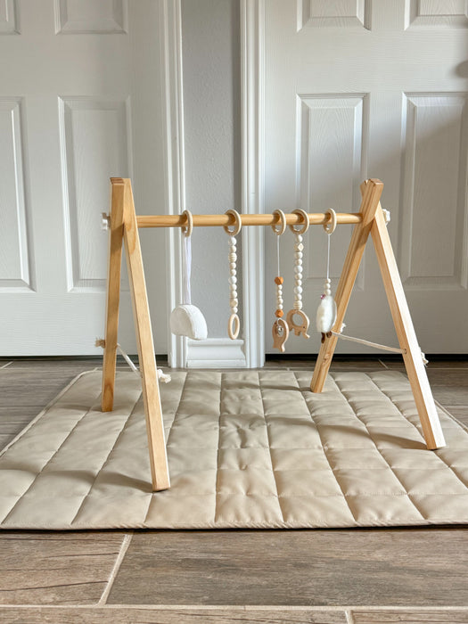 Lilac Wooden Baby Gym | Montessori Infant Play Gym with Hanging Toys - Sweatfully