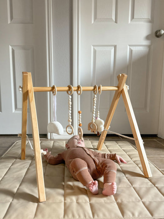 Lilac Wooden Baby Gym | Montessori Infant Play Gym with Hanging Toys - Sweatfully