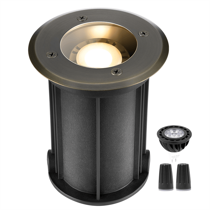 Gardenreet Brass In-ground Well Lights, Low Voltage IP65 Waterproof 12V LED Outdoor Landscape Lighting (Fat 2206B) - Sweatfully