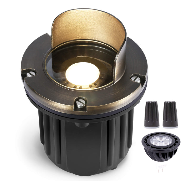 Gardenreet Brass In-ground Well Lights, Low Voltage IP65 Waterproof 12V LED Outdoor Landscape Lighting(Shield Top 2203B) - Sweatfully