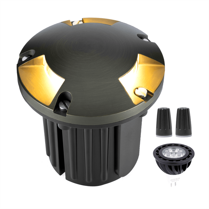 Gardenreet Brass In-ground Well Lights, Low Voltage IP65 Waterproof 12V LED Outdoor Landscape Lighting(Three-Direction Turret 2204C) - Sweatfully