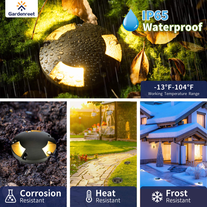 Gardenreet Brass In-ground Well Lights, Low Voltage IP65 Waterproof 12V LED Outdoor Landscape Lighting(Three-Direction Turret 2204C) - Sweatfully