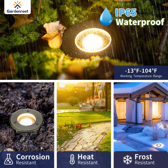 Brass In-ground Well Lights, Low Voltage IP65 Waterproof 12V LED Outdoor Landscape Lighting (Small 2206A) - Sweatfully