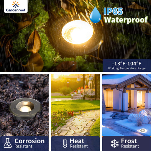 Gardenreet Brass In-ground Well Lights, Low Voltage IP65 Waterproof 12V LED Outdoor Landscape Lighting (Fat 2206B) - Sweatfully