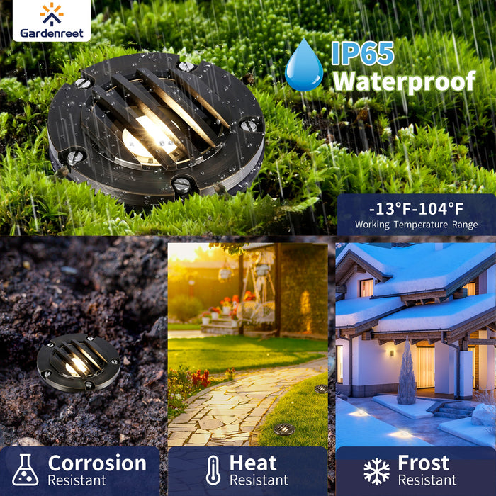 Gardenreet Brass In-ground Well Lights, Low Voltage IP65 Waterproof 12V LED Outdoor Landscape Lighting(Grated Top 2202B) - Sweatfully