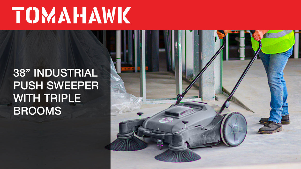 Commercial 38" Push Sweeper with Triple Power Brooms - Sweatfully