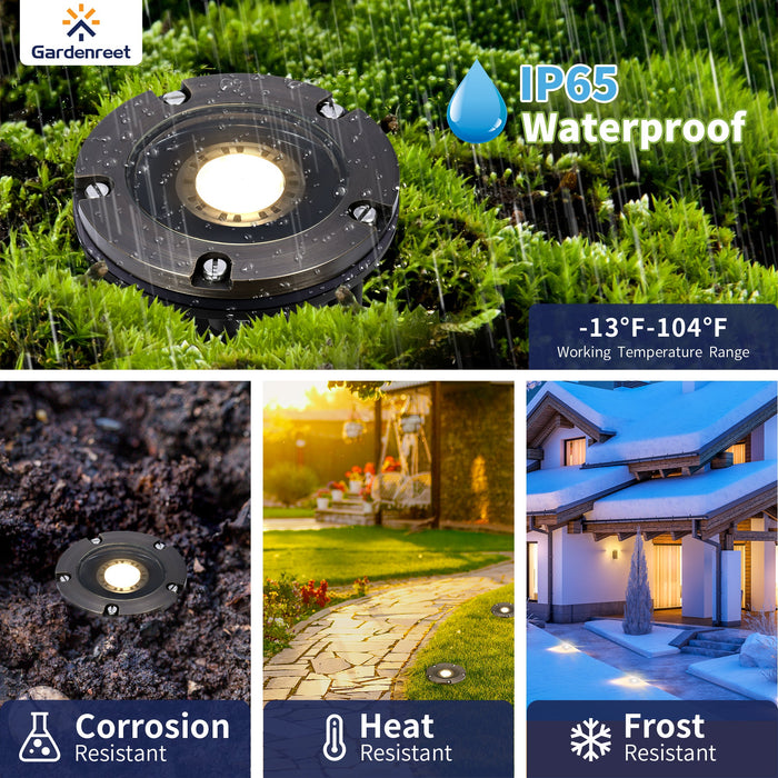 Gardenreet Brass In-ground Well Lights, Low Voltage IP65 Waterproof 12V LED Outdoor Landscape Lighting(Open Top 2202A) - Sweatfully
