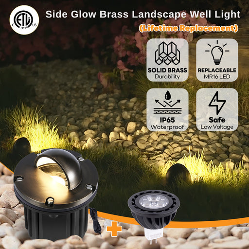 Gardenreet Brass In-ground Well Lights, Low Voltage IP65 Waterproof 12V LED Outdoor Landscape Lighting(Beacon Top 2203A) - Sweatfully
