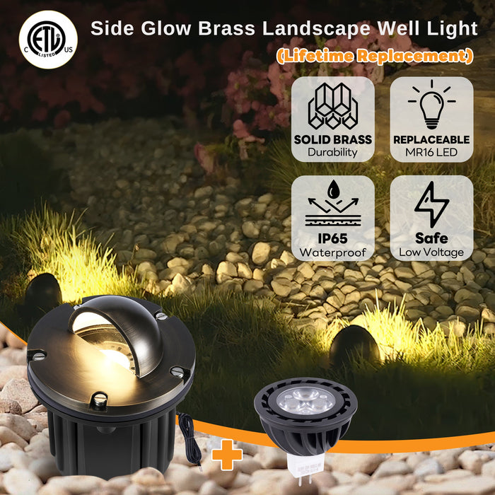 Gardenreet Brass In-ground Well Lights, Low Voltage IP65 Waterproof 12V LED Outdoor Landscape Lighting(Beacon Top 2203A) - Sweatfully