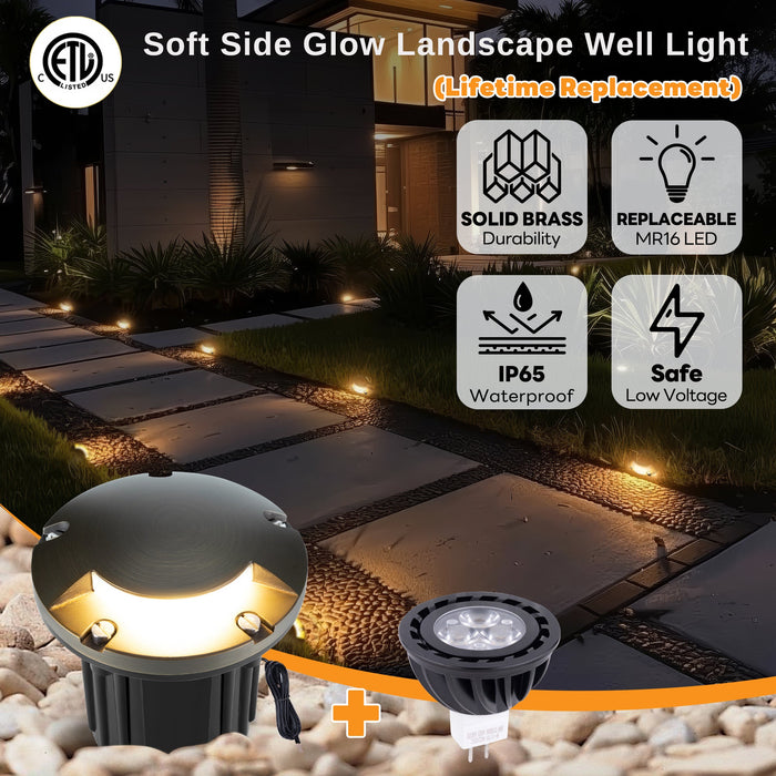 Gardenreet Brass In-ground Well Lights, Low Voltage IP65 Waterproof 12V LED Outdoor Landscape Lighting(One-Direction Turret 2204A) - Sweatfully