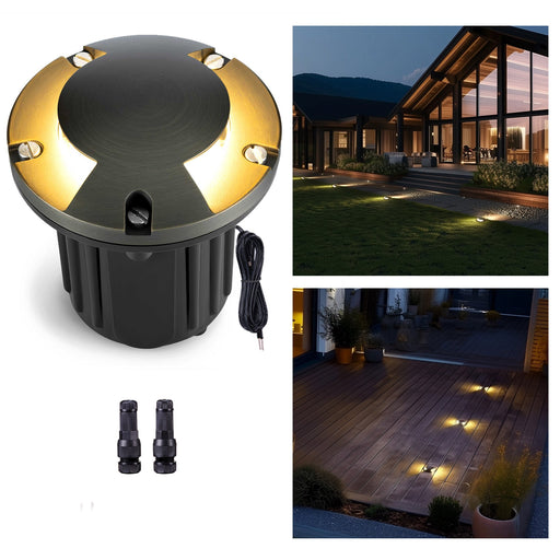 Gardenreet Brass In-ground Well Lights, Low Voltage IP65 Waterproof 12V LED Outdoor Landscape Lighting(Two-Direction Turret 2204B) - Sweatfully