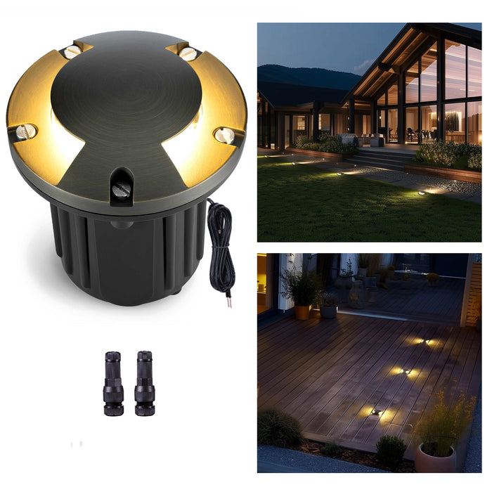 Gardenreet Brass In-ground Well Lights, Low Voltage IP65 Waterproof 12V LED Outdoor Landscape Lighting(Two-Direction Turret 2204B) - Sweatfully