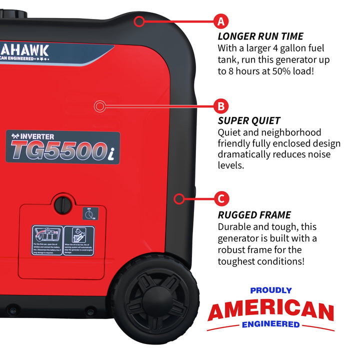 5500 Watt Inverter Generator Super Quiet Portable Gas Power Professional Use - Sweatfully