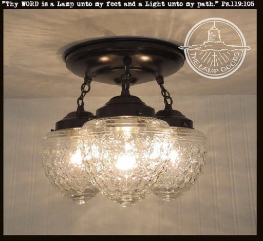 Antique Acorn Glass Ceiling Lighting Fixture Chain Trio - Sweatfully