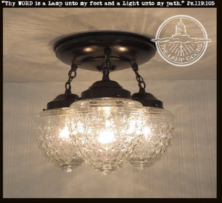 Antique Acorn Glass Ceiling Lighting Fixture Chain Trio - Sweatfully