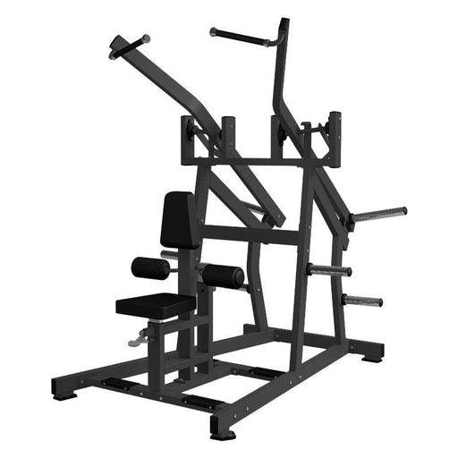 Excel Iso-Lateral Wide Pulldown - Muscle D Fitness - Plate Load Lat Pulldown - Piston Assisted Seat Adjustment - Plate Storage Pegs - Sweatfully