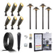 Gardenreet Brass Landscape Lighting Kit (6/8/12 Spotlights, 2/4/6 Path Lights) With 12V Transformer and Mechanical Timer and Cable and Wire Connectors for Outdoor Garden Patio Driveway (2105+2401) - Sweatfully