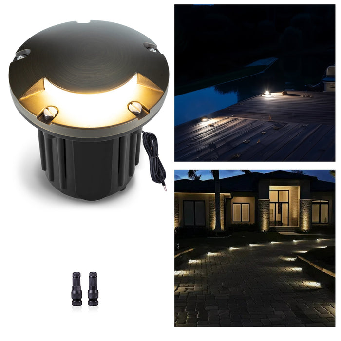 Gardenreet Brass In-ground Well Lights, Low Voltage IP65 Waterproof 12V LED Outdoor Landscape Lighting(One-Direction Turret 2204A) - Sweatfully