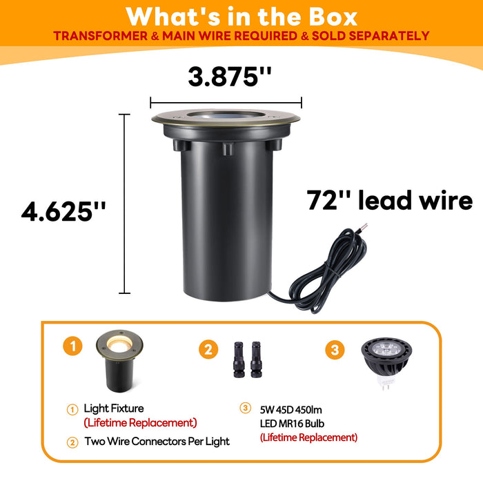 Brass In-ground Well Lights, Low Voltage IP65 Waterproof 12V LED Outdoor Landscape Lighting (Small 2206A) - Sweatfully