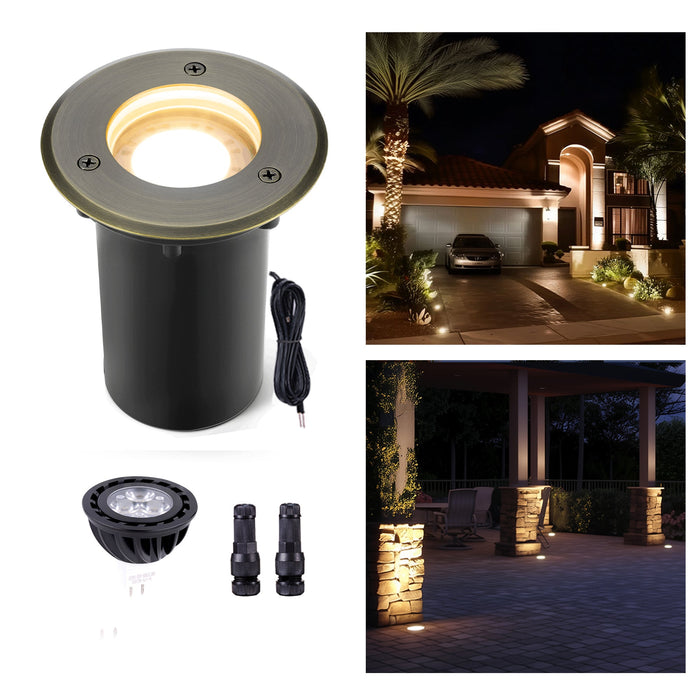 Brass In-ground Well Lights, Low Voltage IP65 Waterproof 12V LED Outdoor Landscape Lighting (Small 2206A) - Sweatfully