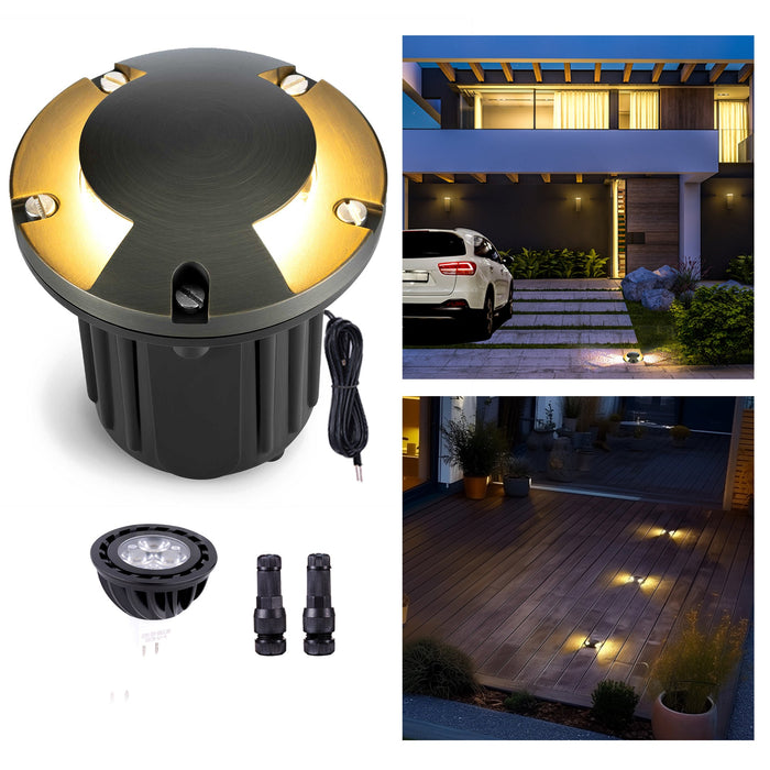 Gardenreet Brass In-ground Well Lights, Low Voltage IP65 Waterproof 12V LED Outdoor Landscape Lighting(Two-Direction Turret 2204B) - Sweatfully