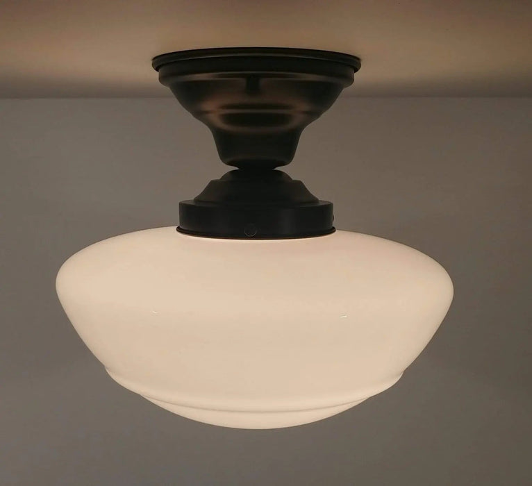 Large Mushroom Milk Glass Schoolhouse Light Fixture - Sweatfully