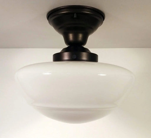 Large Mushroom Milk Glass Schoolhouse Light Fixture - Sweatfully