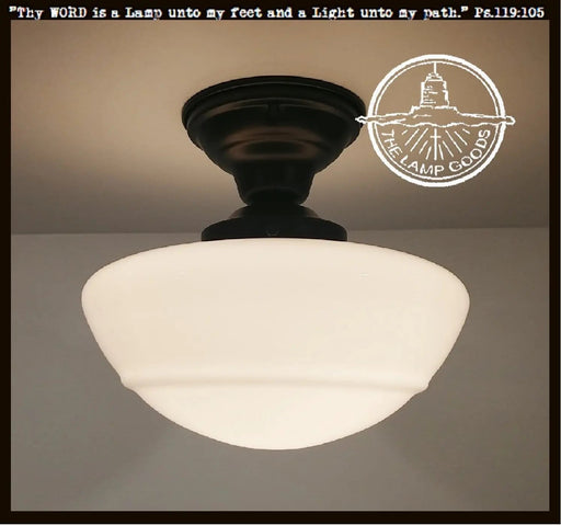 Large Mushroom Milk Glass Schoolhouse Light Fixture - Sweatfully