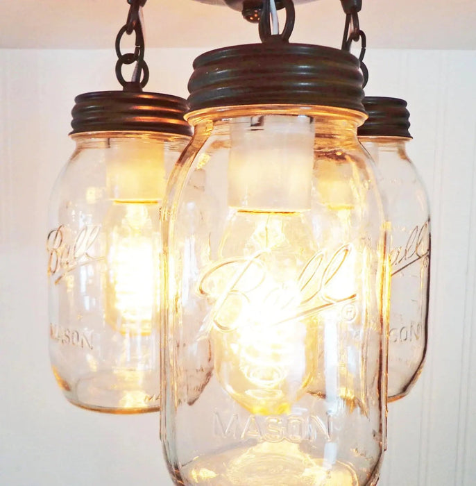 Mason Jar LIGHT FIXTURE New Quart Chain Trio - Sweatfully