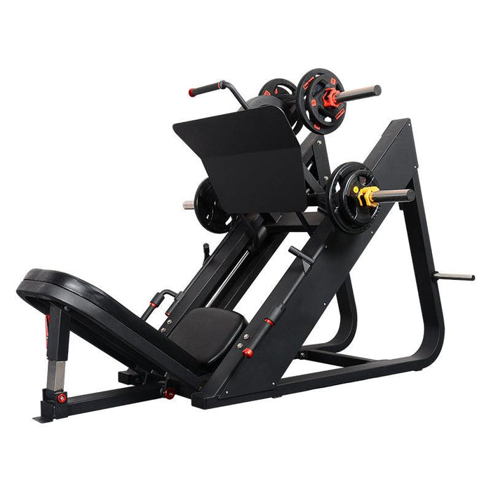 Excel Linear Leg Press - Muscle D Fitness - Plate Load Leg Press - Adjustable Back Pad - Plate Storge Pegs - Sweatfully