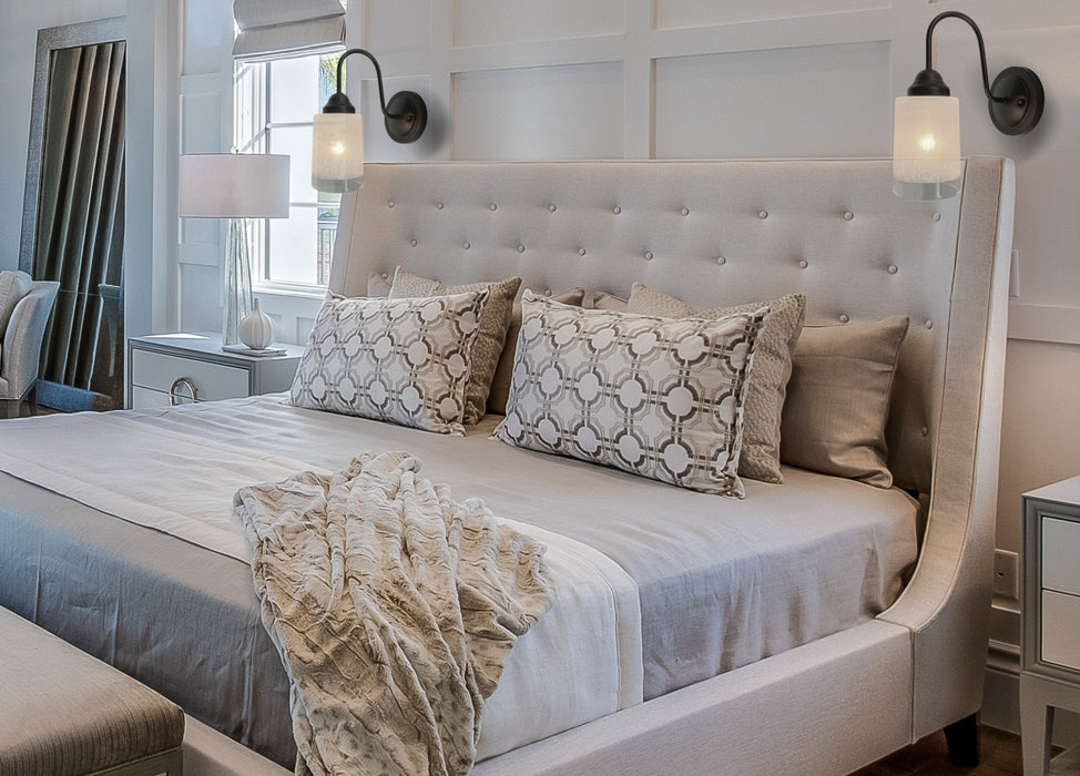 Modern Farmhouse Linen & Clear Glass Wall Sconce Lighting - Sweatfully