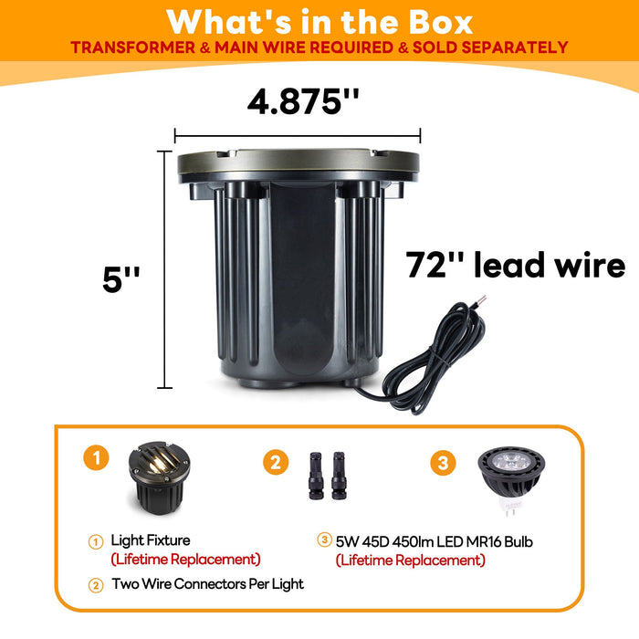 Gardenreet Brass In-ground Well Lights, Low Voltage IP65 Waterproof 12V LED Outdoor Landscape Lighting(Grated Top 2202B) - Sweatfully