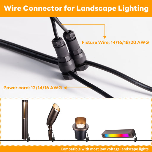 Gardenreet Low Voltage Wire Quick Connector for 12-20 AWG 12V Cable, Perfect for Path Lights Spotlights Well Lights 20 PACK - Sweatfully
