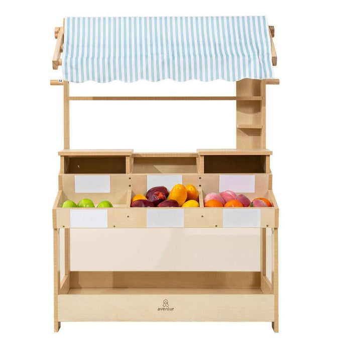 Cypress Wooden Market Stand – Pretend Play Shop for Kids with Storage - Sweatfully