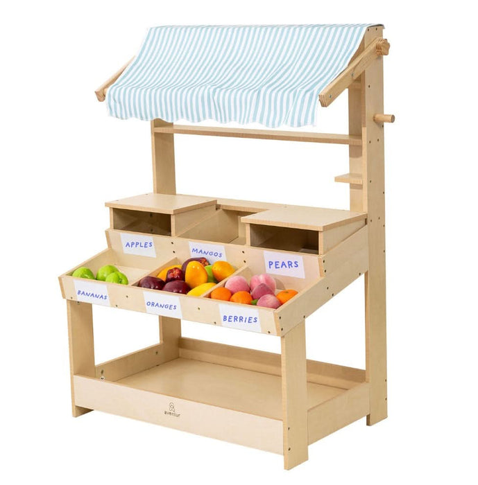 Cypress Wooden Market Stand – Pretend Play Shop for Kids with Storage - Sweatfully