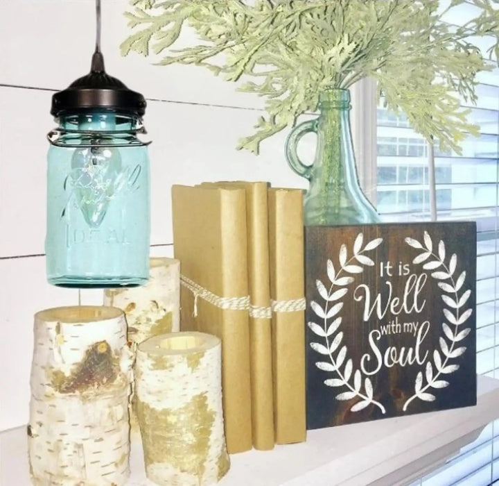 Vintage BLUE Mason Jar PENDANT Light - Sweatfully