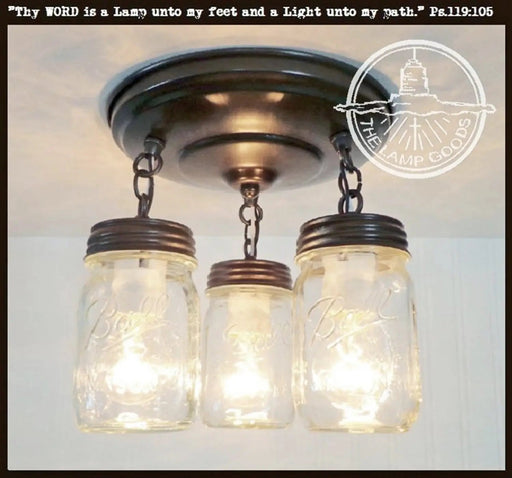 Mason Jar LIGHT FIXTURE New PINT Chain Trio - Sweatfully
