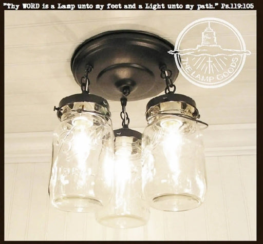 Mason Jar Vintage Light Fixture - Quart Chain Trio - Sweatfully