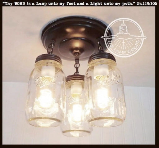 Mason Jar LIGHT FIXTURE New Quart Chain Trio - Sweatfully
