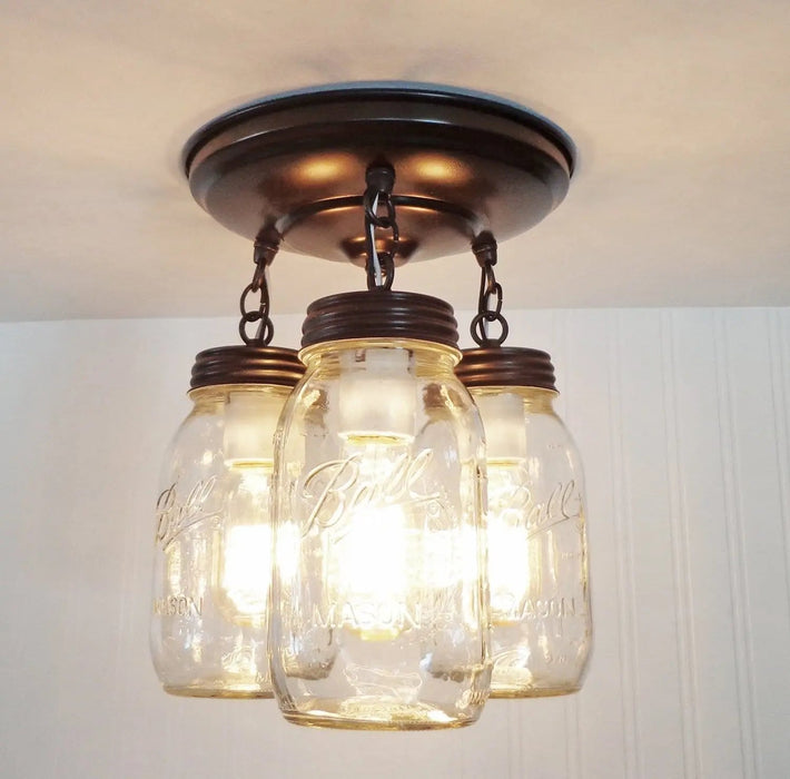 Mason Jar LIGHT FIXTURE New Quart Chain Trio - Sweatfully
