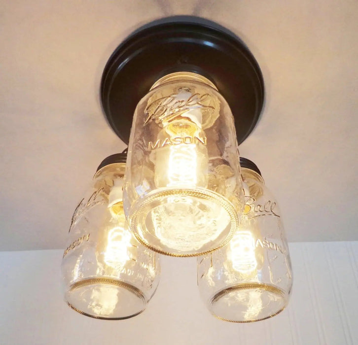Mason Jar LIGHT FIXTURE New Quart Chain Trio - Sweatfully