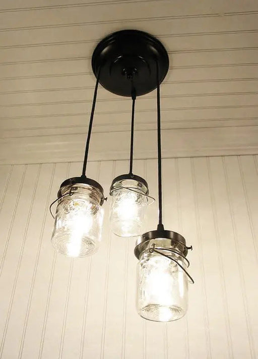 Vintage Pint Mason Jar Chandelier Pendant Trio - Sweatfully