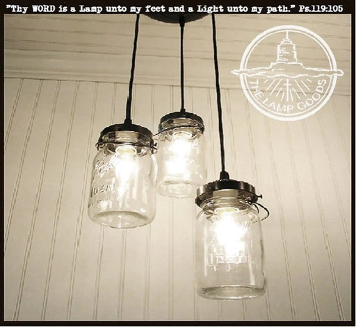 Mason Jar Chandelier Pendant Light Trio - Sweatfully